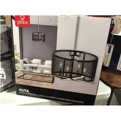 GLOBE 4-LIGHT CHANDELIER MATTE BLACK MESH SHADE WITH CHROME ACCENTS (14.40  X 57.36 ) - B