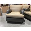 Image 1 : QUALITY EASY CHAIR - NEUTRAL TONE WITH GOLD FLECKED FABRIC - SPINNEYBECK LEATHER & MAPLE HARDWOOD