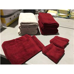 LOT OF WAMSUTTA CLASSIC TURKISH BATH TOWELS (RED & BEIGE) 4 BATH TOWELS, 2 HAND TOWELS & 2 FACE