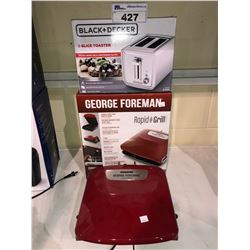 2 GEORGE FOREMAN RAPID GRILL SERIES & A BLACK + DECKER TOASTER