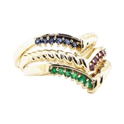 0.60 ctw Emerald, Ruby, and Sapphire Stackable Ring Set of Three - 14KT Yellow G