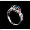 Image 4 : 14KT White Gold 1.03 ctw Fancy Blue Diamond and Ruby Ring