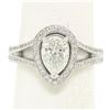 18K White Gold 1.92 ctw GIA Pear Cut Diamond Split Shank Halo Engagement Ring