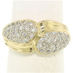 14k Yellow Gold 0.75 ctw Pave Round E VS Diamond Cluster Puffed Band Bypass Ring