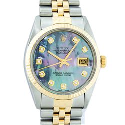 Rolex Mens 2 Tone 14K Tahitian MOP Diamond 36MM Datejust Wristwatch