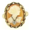 Image 4 : Antique Art Deco 10k Yellow Gold Filigree Shell Cameo Ring w/ Rose Cut Diamond