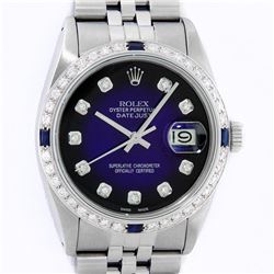 Rolex Mens Stainless Steel Blue Vignette Diamond & Sapphire Datejust Wristwatch