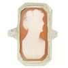 Image 1 : Antique 14kt White Gold Bezel Set Rectangular Carved Shell Cameo Ring