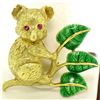 Image 1 : Vintage 18k Gold Detailed Koala Brooch Pin w/ Ruby Eyes & Green Enamel Leaves