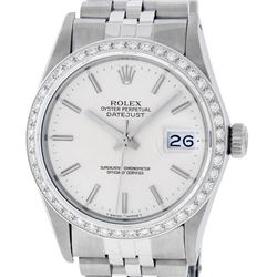 Rolex Mens Stainless Steel Silver Index 36MM Diamond Datejust Wristwatch