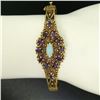 Image 4 : Vintage 14K Yellow Gold 3.75 ctw Amethyst & Opal Textured Open Bangle Bracelet