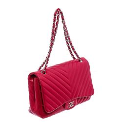 Chanel Red Chevron Quilted Leather Maxi Flap Bag