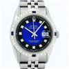 Rolex Mens Stainless Steel Blue Vignette Diamond & Sapphire Datejust Wristwatch