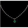Image 1 : 3.82 ctw Emerald and Diamond Pendant With Chain - 14KT White Gold