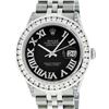 Rolex Mens Stainless Steel Black Roman Diamond Datejust Wristwatch With Wooden W
