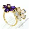 Image 4 : 14kt Yellow Gold 2.70 ctw Oval Amethyst and Opal Double Flower Ring