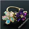 Image 9 : 14kt Yellow Gold 2.70 ctw Oval Amethyst and Opal Double Flower Ring