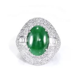 GIA 5.41ct Type A Imperial Jadeite Jade 18K White Gold Ring