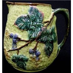 Majolica pitcher; blackberry and leaf d