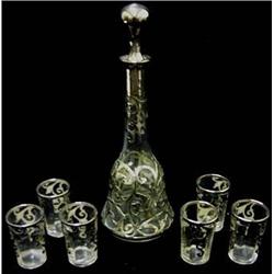 Sterling silver overlay liquor set incl