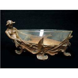 Bronze Art Nouveau figural stand with b