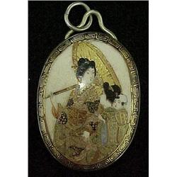 Satsuma pendant; hand painted on porcel