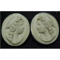 Lava cameo cufflinks; carved bust of wo