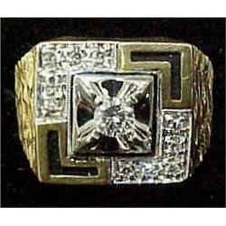 Man's 14k gold and diamond ring; square