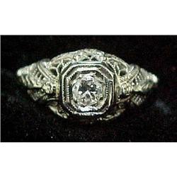 18k white gold filigree diamond ring; C