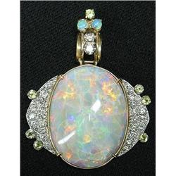 Large 14k opal and diamond pin/pendant;