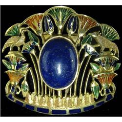 Egyptian revival 18k gold lapis enamele