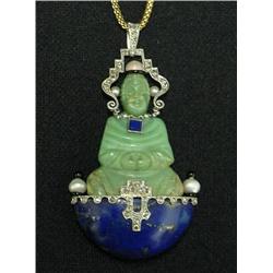 French Art Deco Oriental jade; lapis; d