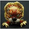 Image 1 : Large 18k enameled lion clip with diamo