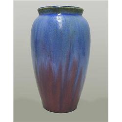 Fulper vase; blue and pink flambe glaze