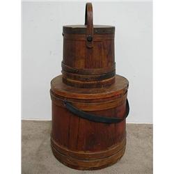 Two sugar firkins; bent wood bands nail