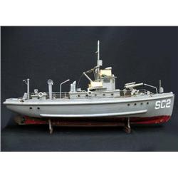 Wooden model of a WWII sub chaser; hull