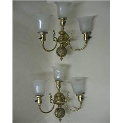 A pair of brass electrified sconces; ea