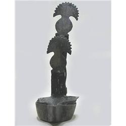Wrought iron betty lamp; two nesting bo