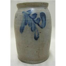 Stoneware crock with cobalt slip decora