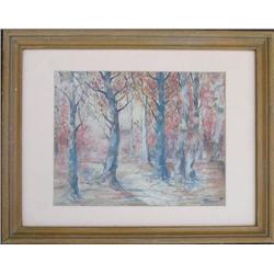 H. (Herbert) N. Hooven watercolor; wood