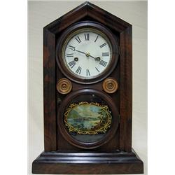 Walnut cased hourglass clock; maker's l