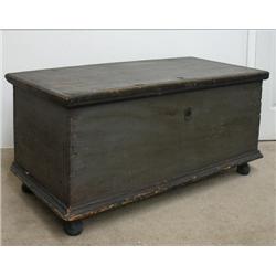 Painted blanket chest; iron strap hinge