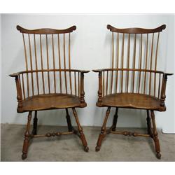 Pair of bow-back Windsor mixed woods ar