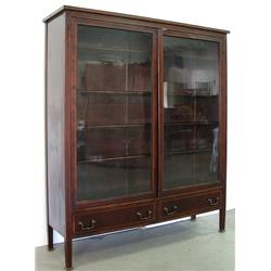 Inlaid mahogany double glass door bookc