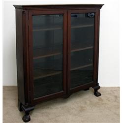 Mahogany double glass door bookcase; (t