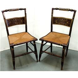 A pair of painted and stenciled sidecha