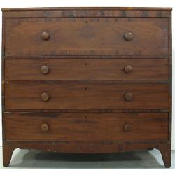 Walnut four drawer chest; rectangular t