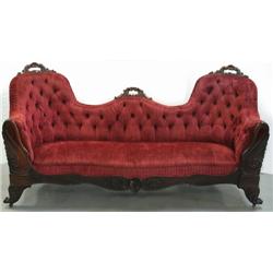 Walnut and velvet upholstered Victorian