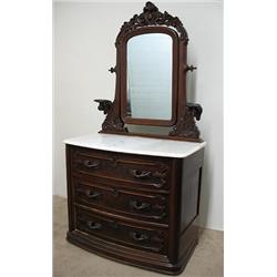 Walnut Victorian dresser; carved crest 