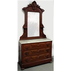 Walnut Victorian dresser with mirror; a